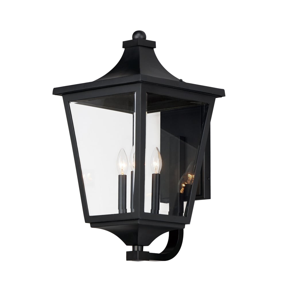 Maxim Lighting Sutton Place VX 3-Light Outdoor Lantern with a black finish, featuring clear glass panels and a classic design for outdoor use.