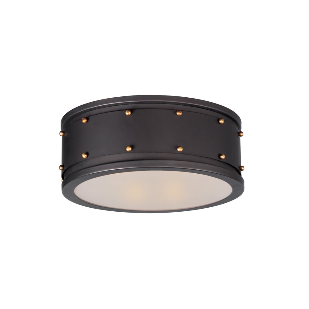 Maxim Lighting Trestle 2-Light Flush Mount with a rustic finish, featuring a sleek design and two lights, perfect for enhancing any room's ambiance.