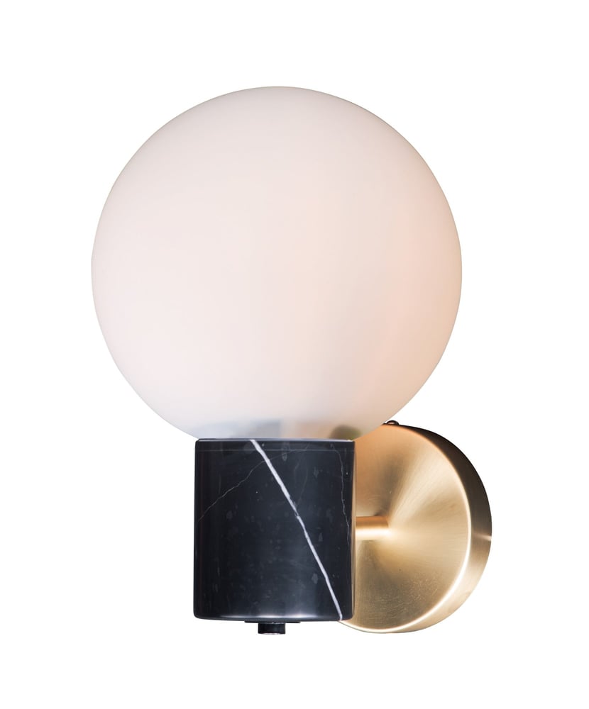 Maxim Lighting Vesper Marble Wall Sconce with a sleek design, featuring a white marble finish and a modern aesthetic, mounted on a wall.