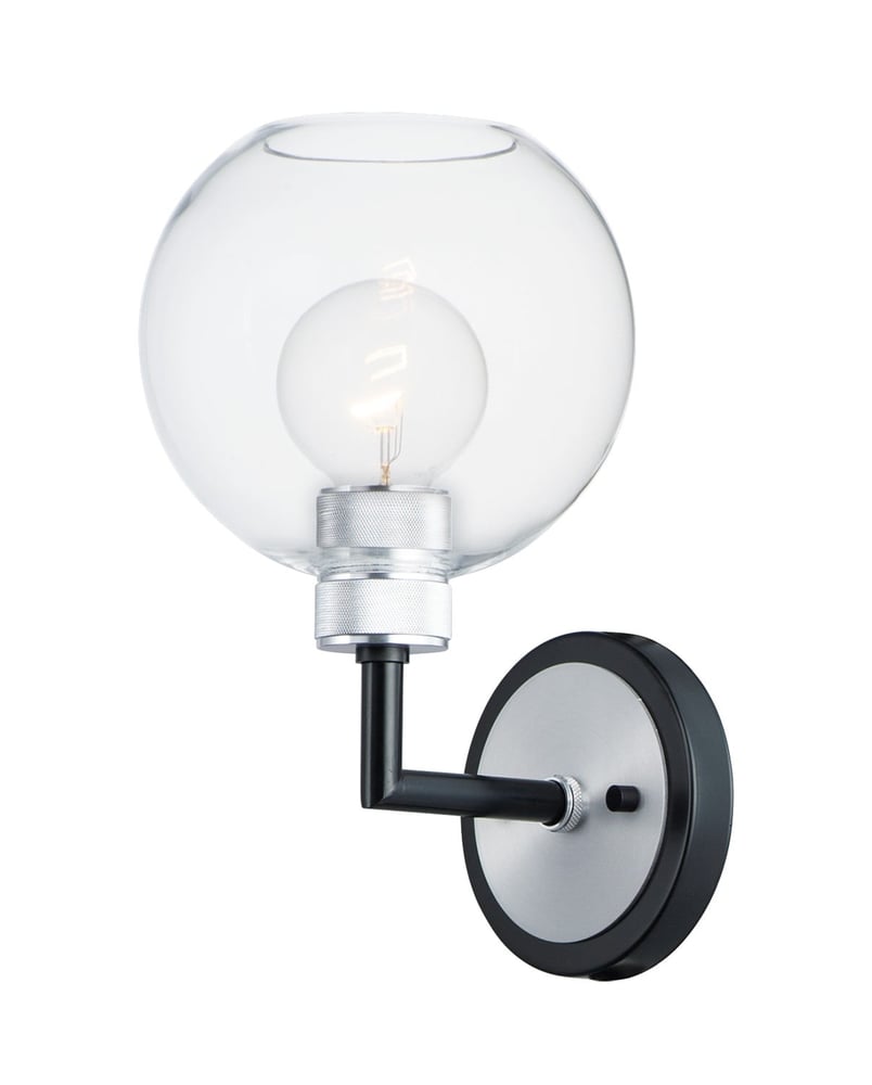 Maxim Lighting Vessel 1-Light Wall Sconce with a sleek metal finish, featuring a cylindrical glass shade mounted on a minimalist wall bracket.