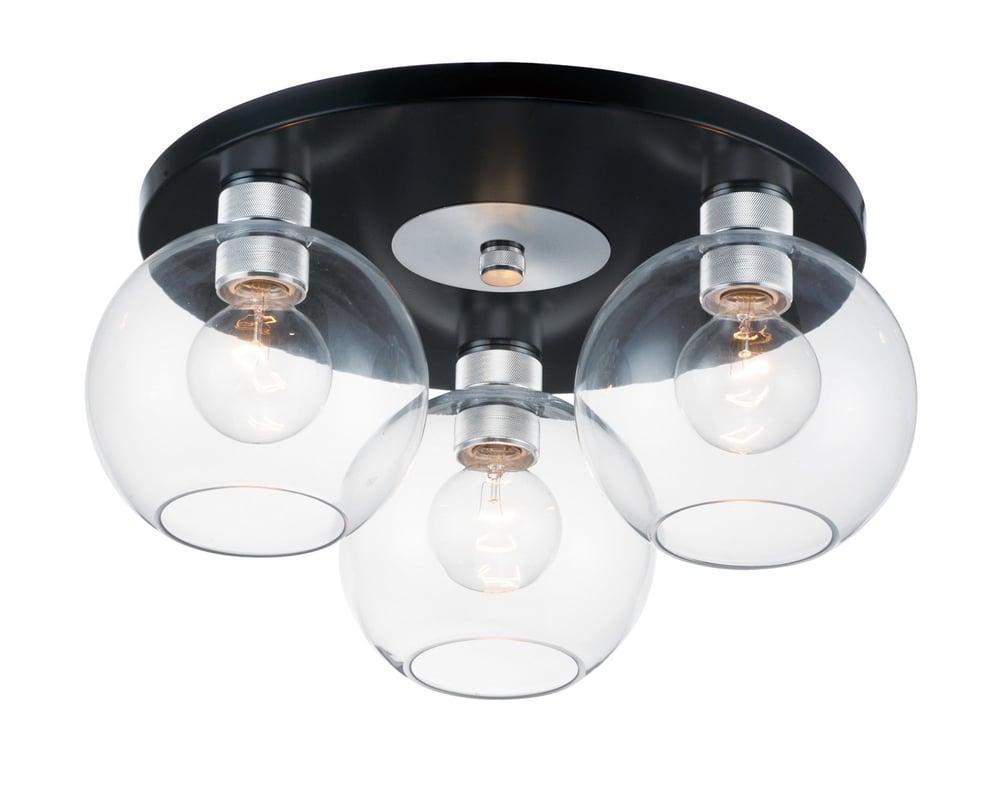 Maxim Lighting Vessel 3-Light Flush Mount with a sleek design, featuring a polished chrome finish and elegant glass shades, perfect for modern interiors.