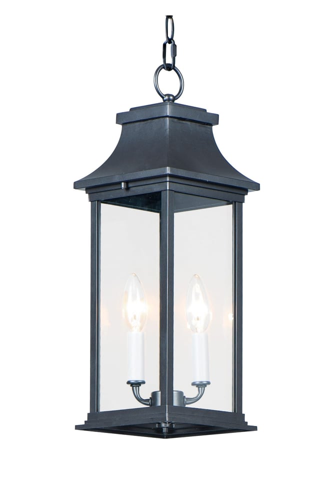 Maxim Lighting Vicksburg 2-Light Outdoor Hanging Lantern with a black finish, featuring clear glass panels and a classic design for elegant outdoor illumination.