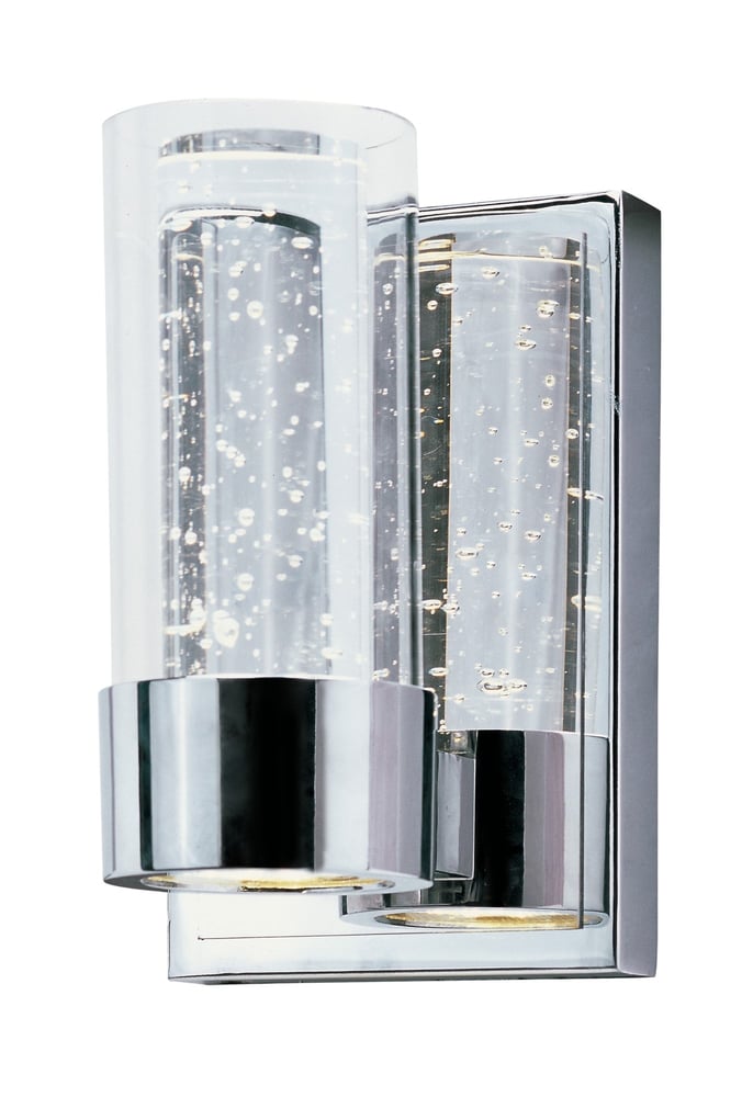 Maxim Lighting Sync LED Bath Wall Sconce with a sleek chrome finish, featuring a modern rectangular design and integrated LED lighting.