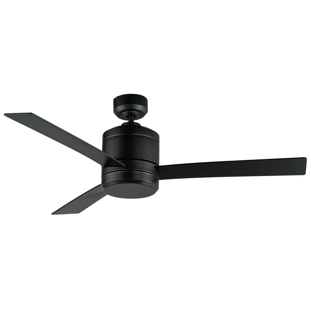 Maxim Lighting Tanker Outdoor Fan with black metal finish and ABS blades, mounted on a ceiling, providing a modern and sleek look to the outdoor space.