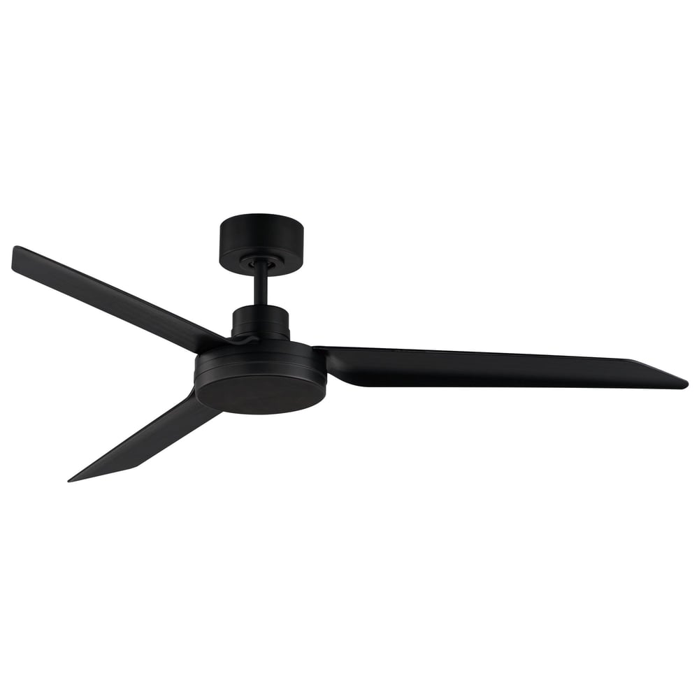 Maxim Lighting Ultra Slim Outdoor Fan with black metal frame and ABS blades, mounted on a patio ceiling, providing a sleek, modern look.