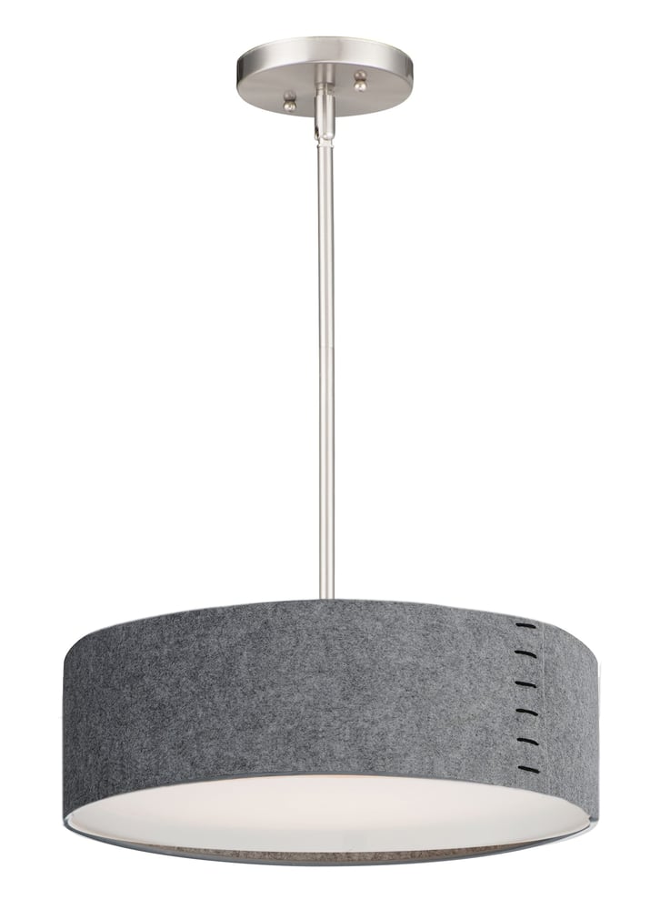 Maxim Lighting Prime Acoustic Pendant in Satin Nickel finish, featuring a modern design with steel, acrylic, and fabric elements, hanging elegantly.