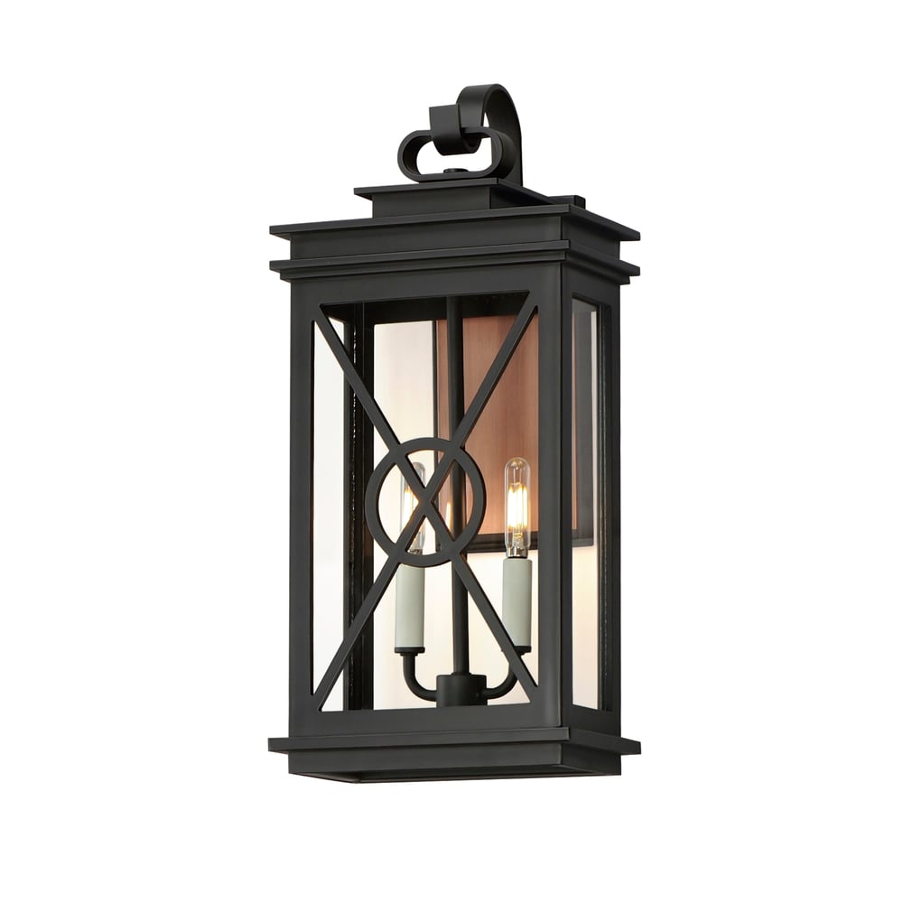 Maxim Lighting Yorktown VX Outdoor Pocket Sconce in Black with Aged Copper finish, made from Vivex EPMM, features clear glass panels.
