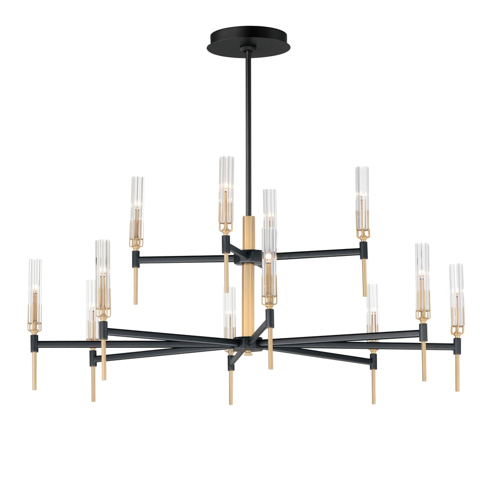 Maxim Lighting Flambeau 2-Tier Chandelier with a bronze finish, featuring elegant curved arms and candle-style lights.