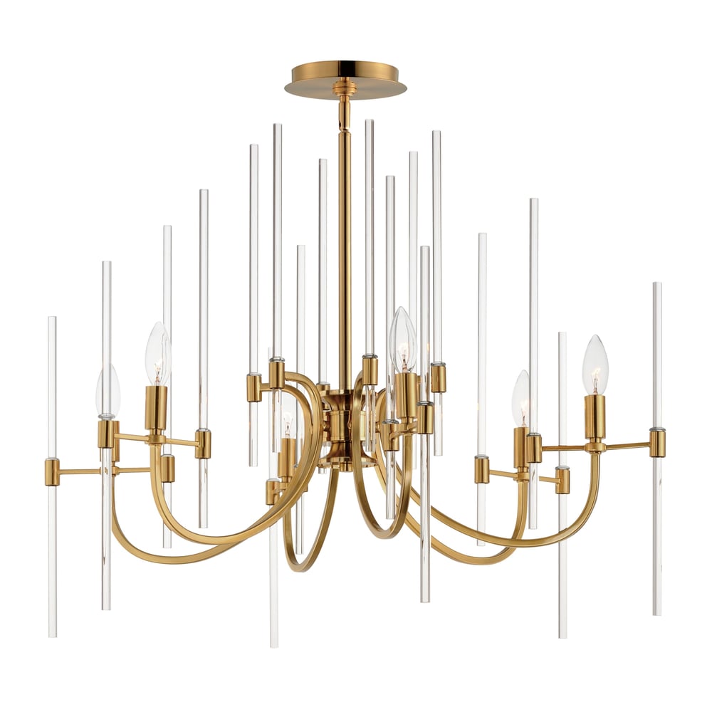 Maxim Lighting Divine Arc Chandelier in Heritage finish, featuring a graceful steel and glass design with elegant curves and multiple light fixtures.
