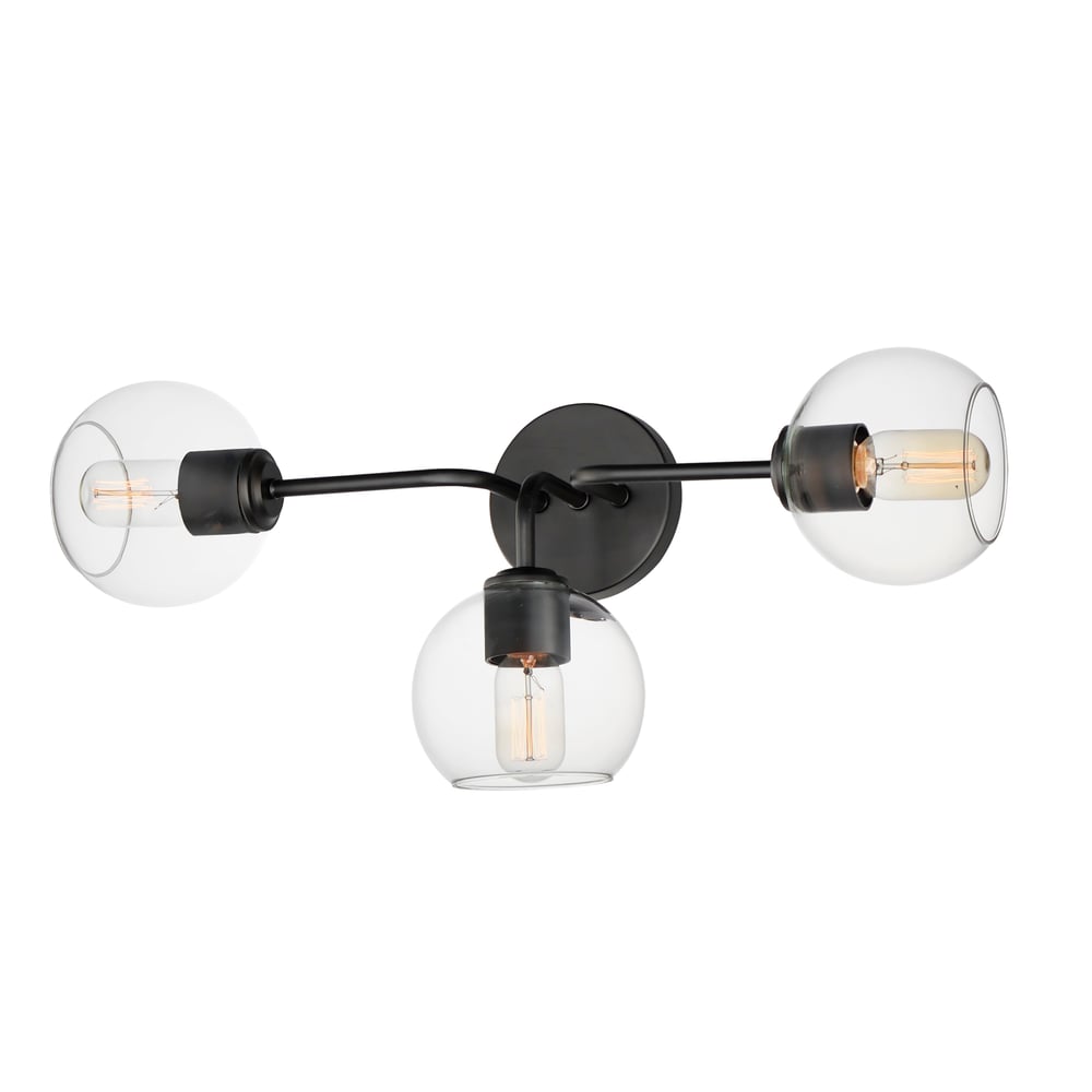 Maxim Lighting Knox Bathroom Vanity Light with a sleek Black finish, featuring a Steel frame and Glass shades, elegantly illuminates a modern bathroom.
