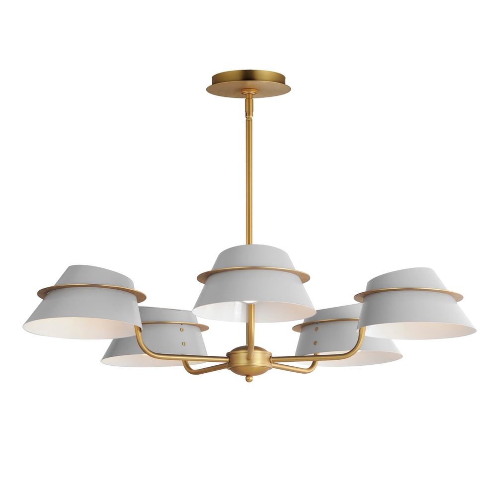 Maxim Lighting Lucas Chandelier in Natural Aged Brass finish, featuring a sleek steel frame with multiple arms and elegant bulb fixtures.