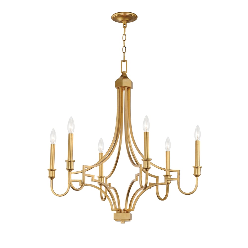Maxim Lighting Normandy Chandelier with a Gold Leaf finish, featuring an elegant design with steel construction and multiple candle-like lights.