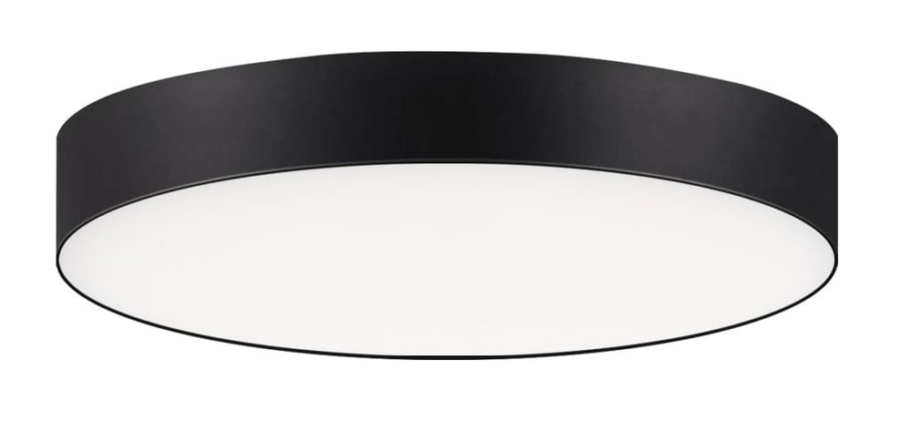 Maxim Lighting Trim Round 120V Ceiling Light with a sleek black finish, crafted from durable polycarbonate and steel, mounted on a white ceiling.