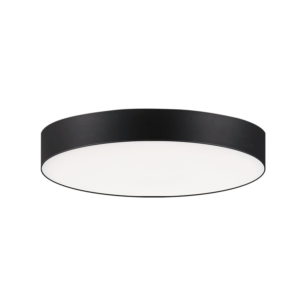 Maxim Lighting Trim Flush Mount Ceiling Light with a sleek black finish, made from durable polycarbonate and steel, illuminating a modern space.