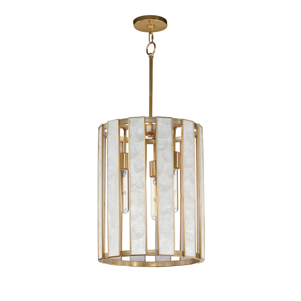 Miramar Foyer Pendant by Maxim Lighting, featuring a Natural Aged Brass finish with Steel, Seashell, and Acrylic elements, elegantly suspended.
