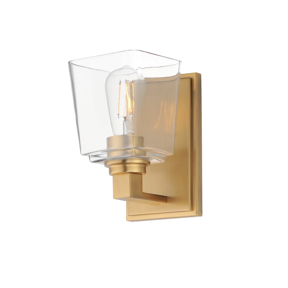 Maxim Lighting Cubos Wall Sconce in Natural Aged Brass, featuring durable steel and glass materials for elegant illumination.