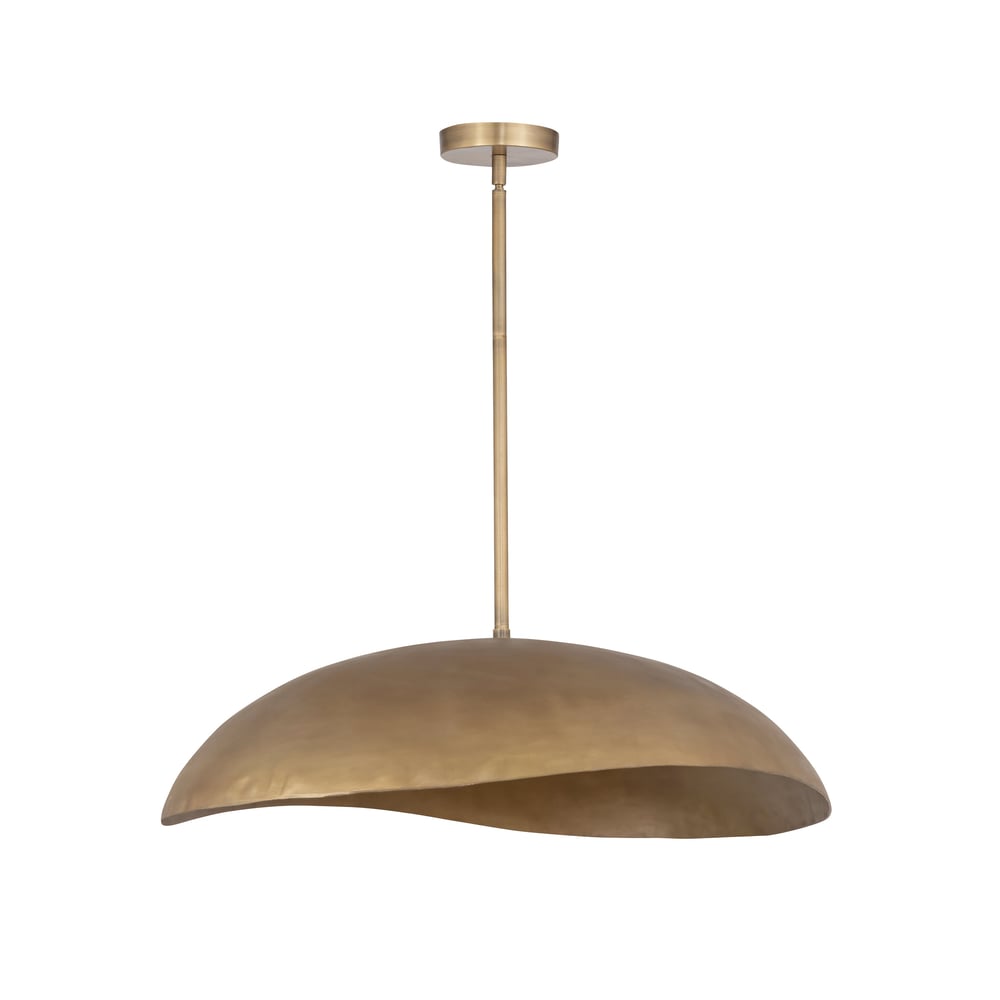 Maxim Lighting Denarii Iron Pendant in Natural Gold finish, featuring an elegant aluminum frame with a modern design, hanging from a sleek chain.