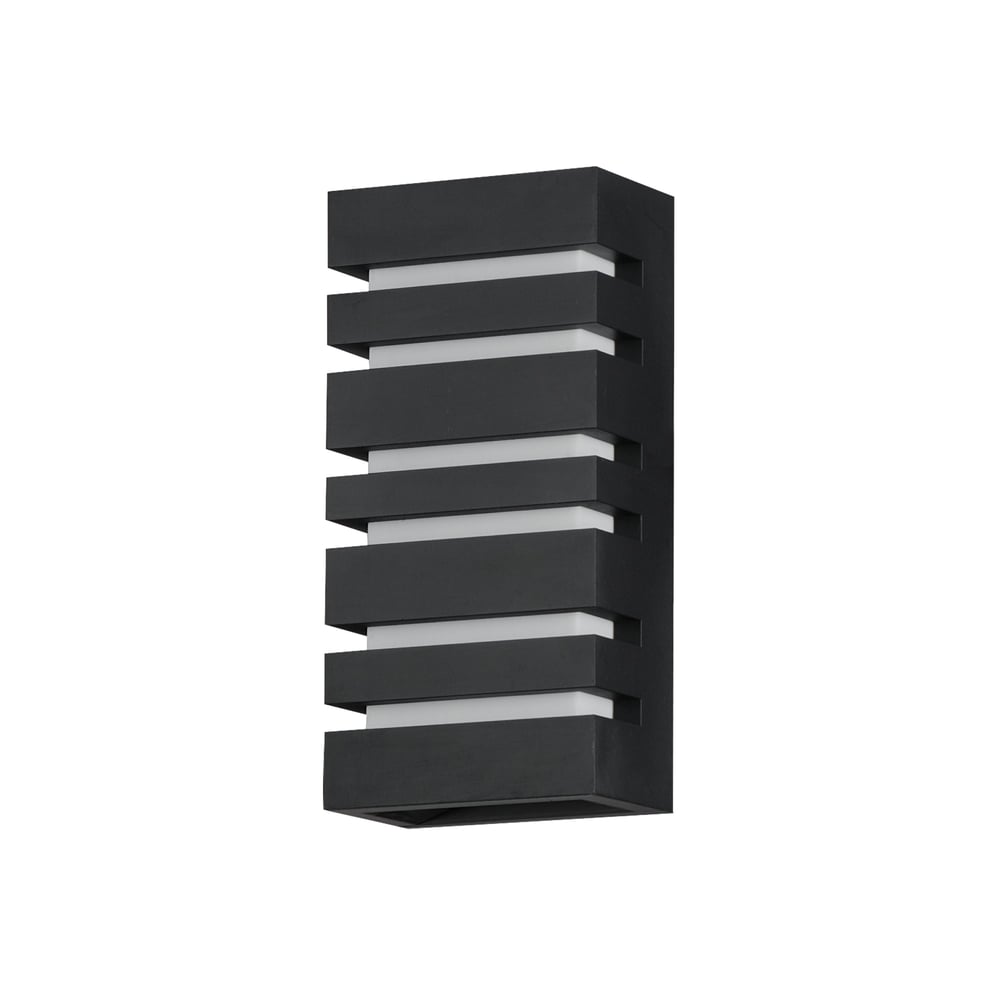 Maxim Lighting Keyes Outdoor Wall Sconce in Black finish with Aluminum frame and Acrylic shade, mounted on a wall, emitting soft ambient light.