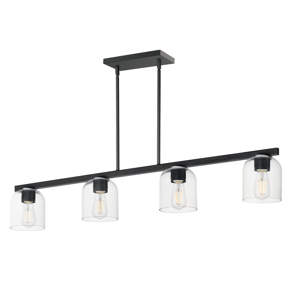 Maxim Lighting Scoop Linear Pendant in Black finish, featuring a sleek steel frame with glass shades, elegantly suspended for modern illumination.