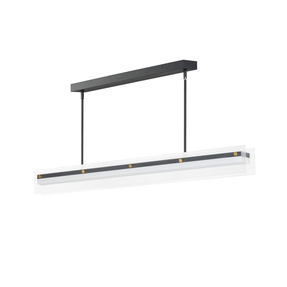 Spectre Linear Pendant by Maxim Lighting in Black with Natural Aged Brass finish, featuring a sleek design with steel and glass elements.