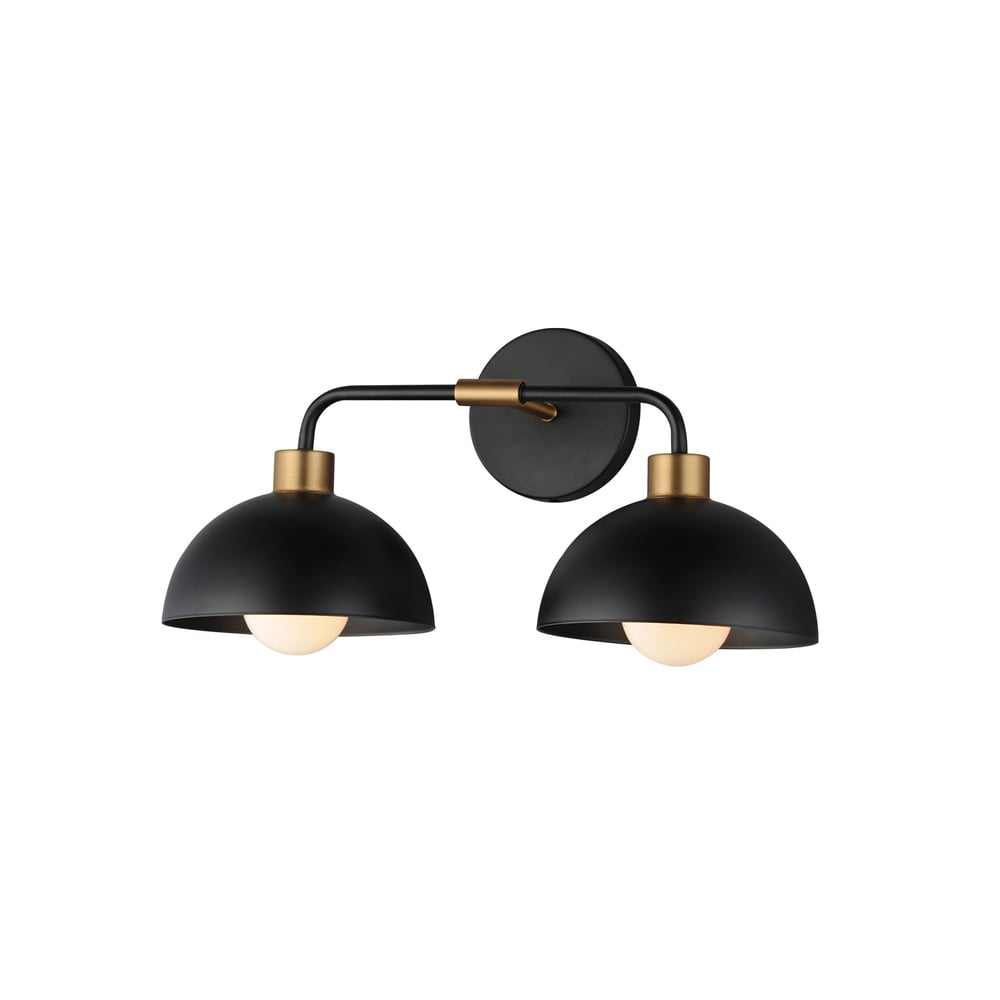 Maxim Lighting Thelonious Bath Vanity in Black with Natural Aged Brass finish, featuring a sleek steel design with modern, elegant lines.