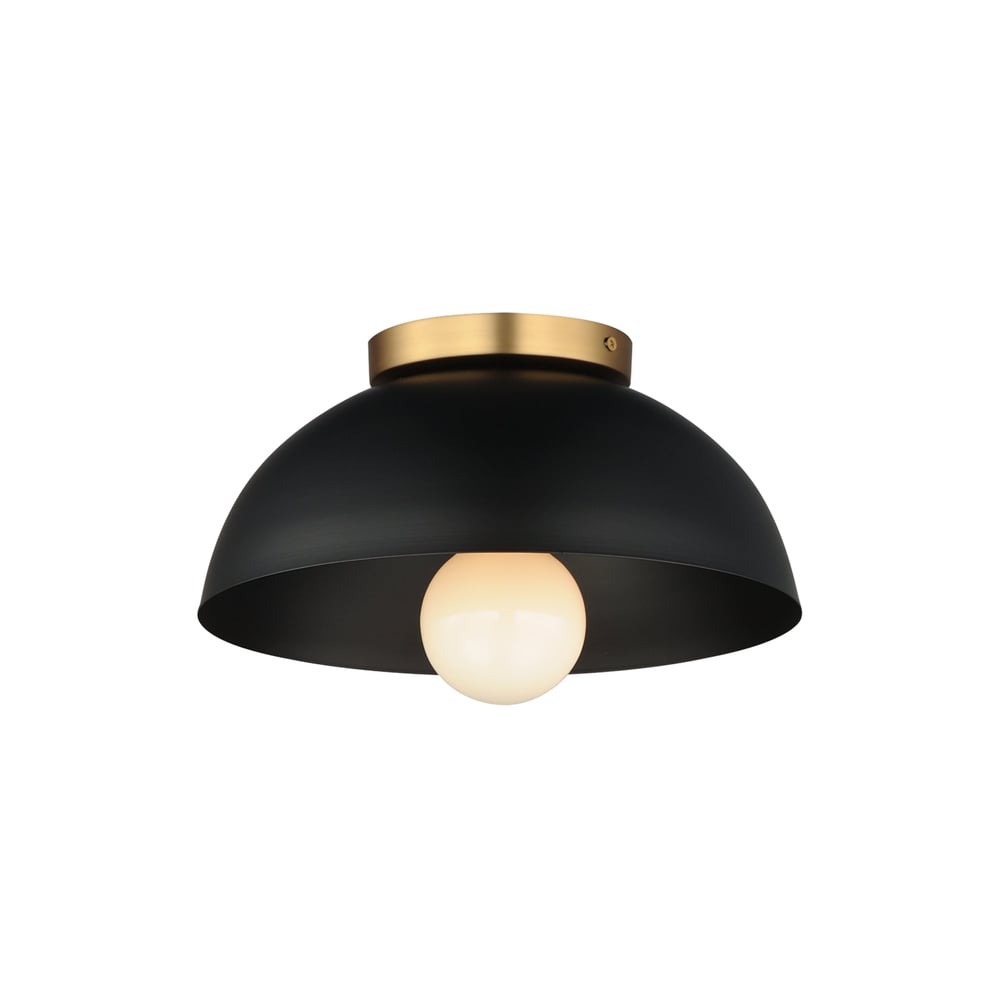Maxim Lighting Thelonious Flush Mount in Black with Natural Aged Brass finish, crafted from steel, featuring a sleek, modern design.