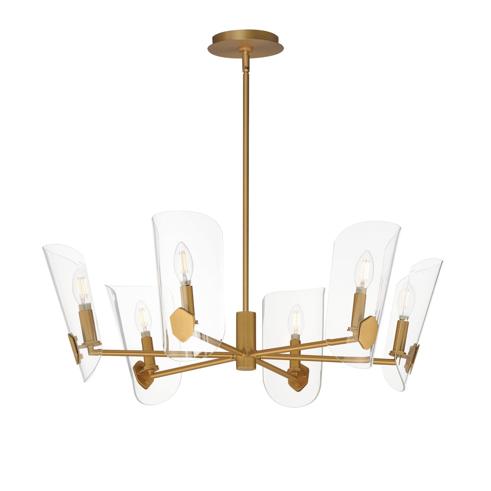 Maxim Lighting Armory Chandelier in Natural Aged Brass, featuring steel and glass for an elegant lighting solution.