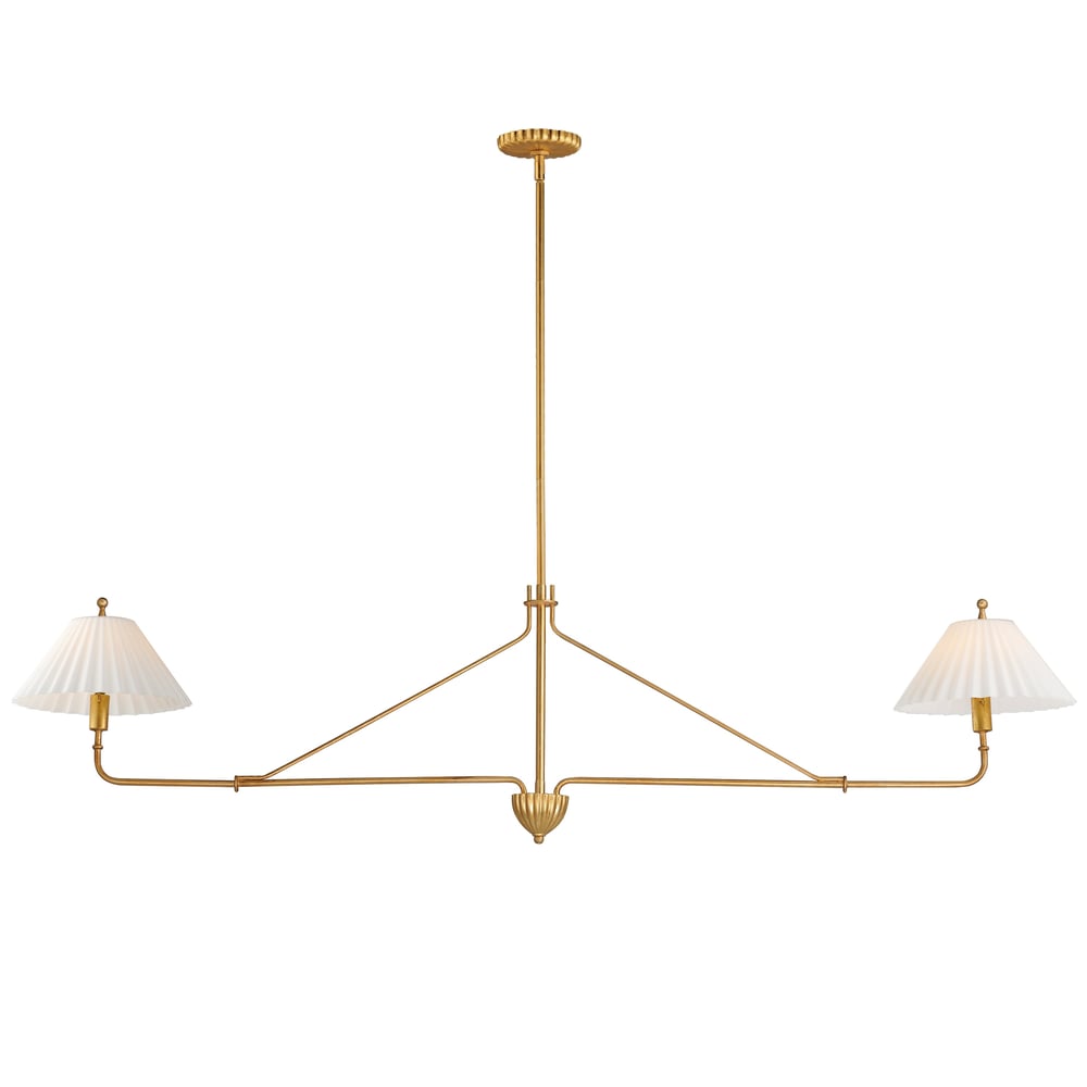 Maxim Lighting Kismet Linear Suspension in Gold Leaf finish, featuring a sleek steel and glass design with elegant geometric patterns.