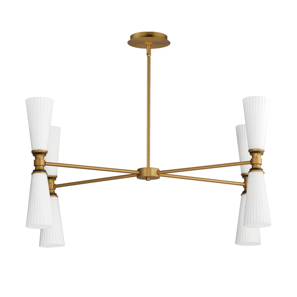 Krevat Chandelier by Maxim Lighting, featuring a Steel frame in Black with Natural Aged Brass accents and Glass elements.