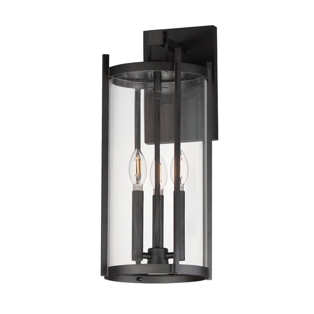 Maxim Lighting Belfry 3-Light Wall Sconce in Black, featuring durable aluminum and elegant glass design.