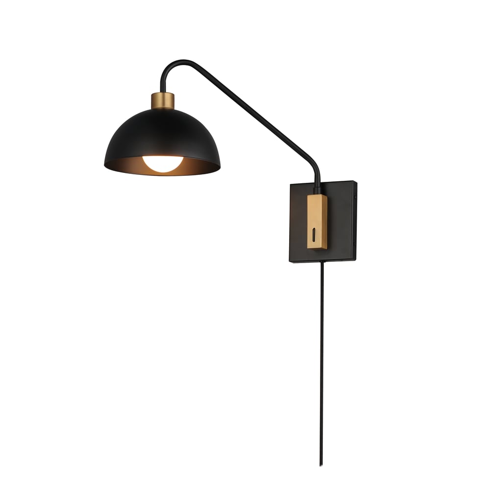 Maxim Lighting Thelonious Wall Sconce in Black with Natural Aged Brass finish, featuring a sleek steel design with a modern, minimalist aesthetic.