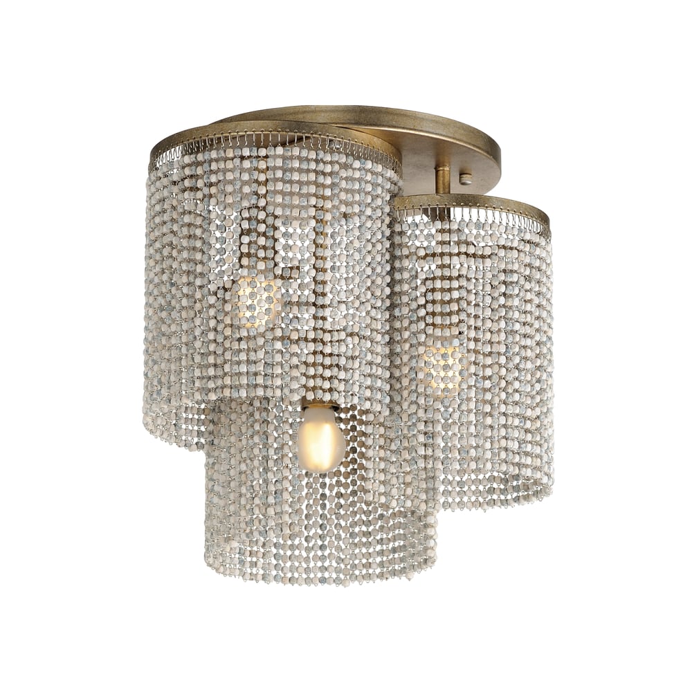 Fontaine Flush Mount by Maxim Lighting featuring a Steel frame in Golden Silver finish with cascading Wood Beads for an elegant touch.