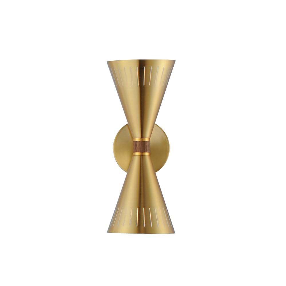 Maxim Lighting Helsinki 2-Light Wall Sconce in Natural Aged Brass finish, featuring a sleek design with Steel and Wood elements.