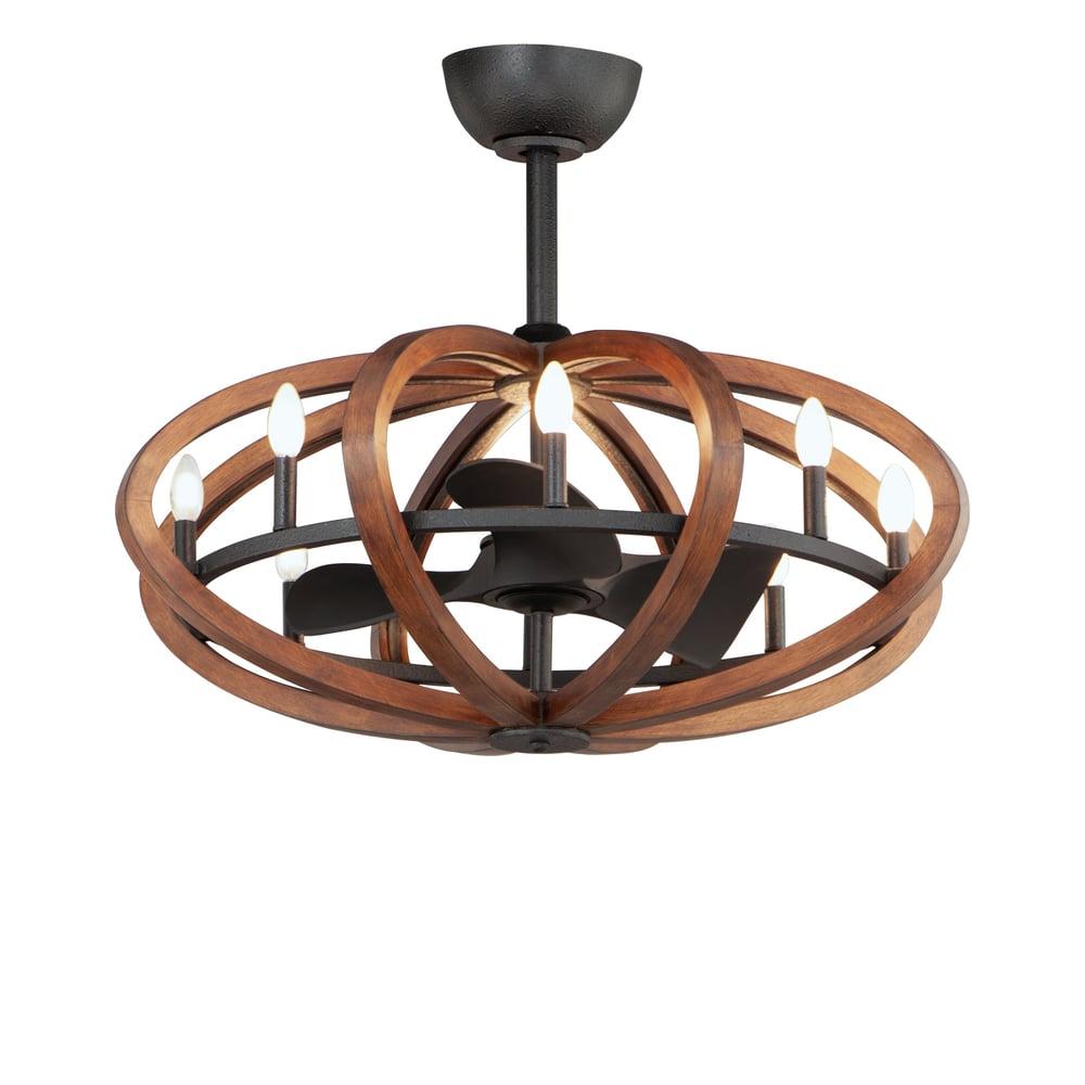 Maxim Lighting Bodega Bay Wifi-Enabled LED Fandelight in Antique Pecan with Anthracite, featuring wood, steel, and ABS materials.