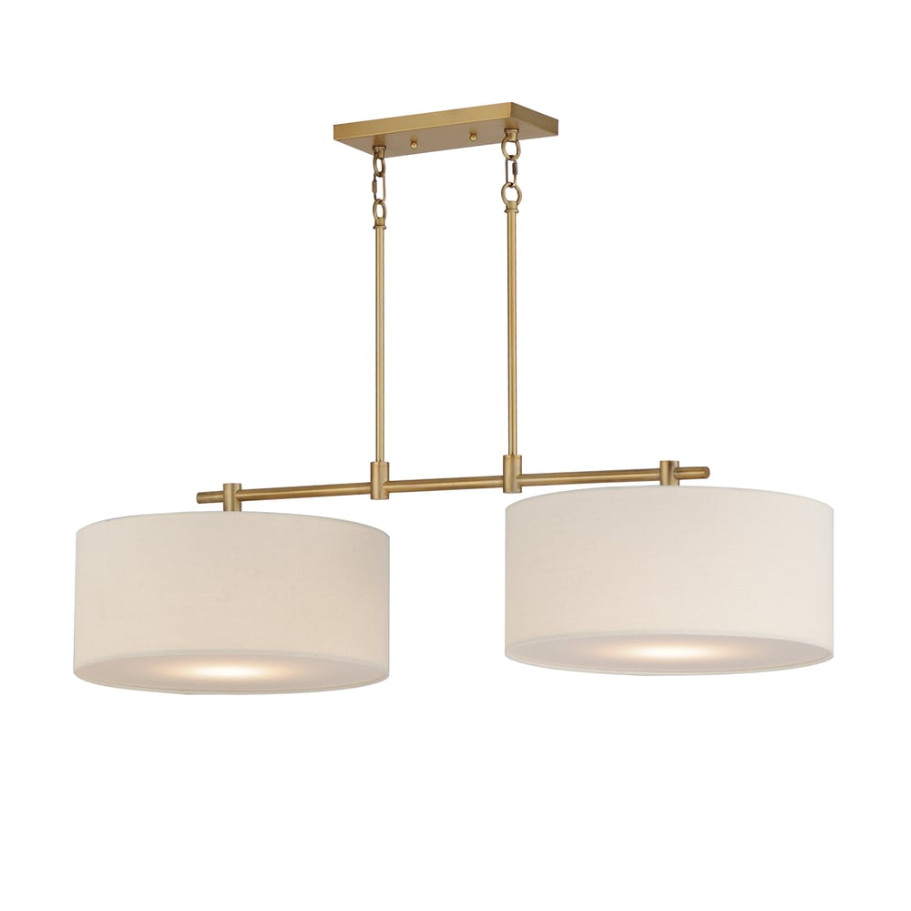 Maxim Lighting Bongo Linear Suspension in Natural Aged Brass, featuring steel, linen, and acrylic materials for a modern look.