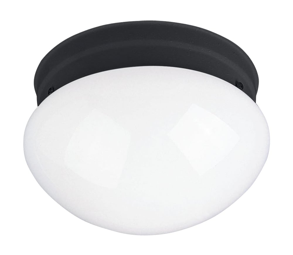 Maxim Lighting Essentials 588x Flush Mount with a sleek black finish, featuring a round glass shade and steel base, perfect for modern interiors.
