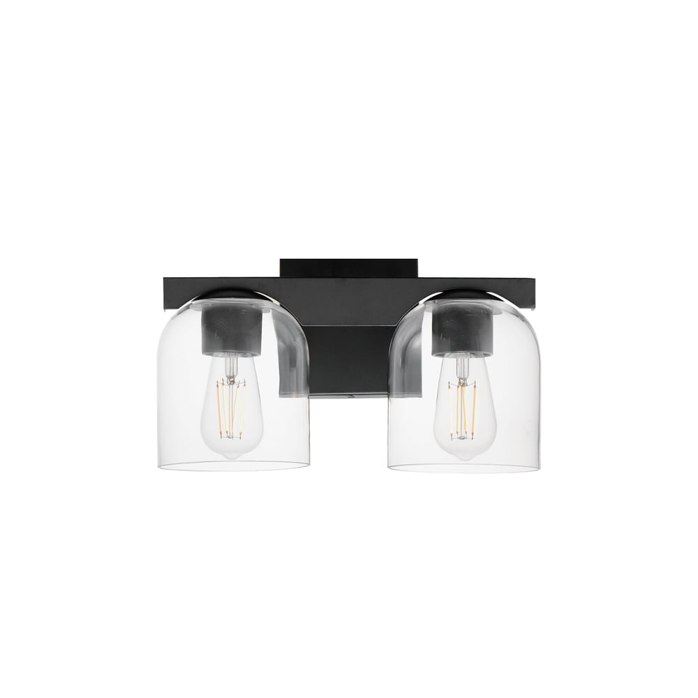 Maxim Lighting Scoop Bathroom Vanity Light with a sleek black steel frame and elegant glass shades, providing modern illumination for any bathroom setting.