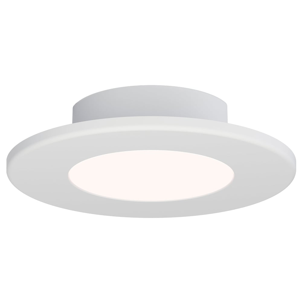 Maxim Lighting Snug Recessed Trim Light, featuring a sleek white aluminum and acrylic finish, seamlessly blends into ceilings for a modern, minimalist look.