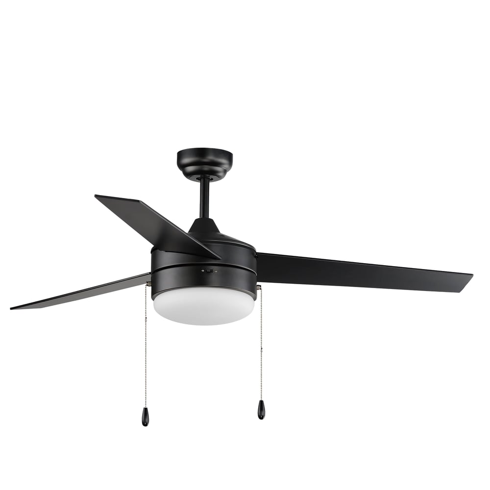 Maxim Lighting Trio LED Ceiling Fan with Pull Chain in Black with Walnut finish, featuring a sleek steel design and modern aesthetic.