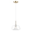 ET2 Deuce Pendant in Satin Brass finish, featuring a sleek, modern design with a circular steel frame and integrated LED lighting.
