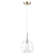 ET2 Deuce Pendant in Satin Brass finish, featuring a sleek, modern design with a steel frame and elegant circular light elements.