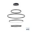 ET2 Groove Four Tier Pendant light fixture made of black aluminum with a modern design, featuring four tiered rings for a sleek, contemporary look.