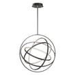 ET2 Gyro Pendant Light with an Aluminum finish, featuring a spherical design with intersecting rings, suspended by a sleek black cord.