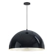 ET2 Hemisphere Pendant in Gloss Black with Aluminum finish, featuring a sleek, modern dome shape suspended from a thin wire, illuminating a stylish space.