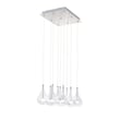 ET2 Larmes Square Multi-Light Pendant featuring sleek glass bulbs suspended from a polished chrome square base.