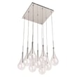ET2 Larmes Square Multi-Light Pendant featuring glass teardrop-shaped lights suspended from a polished chrome square base.