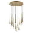 ET2 Pierce Multi Pendant light fixture with a sleek design, featuring multiple aluminum pendants in a gold finish, elegantly hanging at varied lengths.