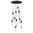 ET2 Quartz Round Multi-Light Pendant featuring a modern design with multiple steel lights suspended from a black circular base.
