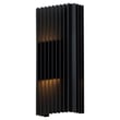 ET2 Rampart Outdoor Wall Sconce in Black finish, featuring a sleek rectangular design with aluminum construction, mounted on an exterior wall.