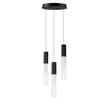 ET2 Reeds Multi-Light Pendant featuring sleek black finish with cascading steel and glass elements, creating a modern and elegant lighting design.